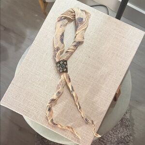 Boho combo spring accessories Floral Beige twisted Scarf with Beaded Accent